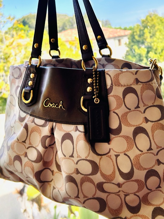 Coach Handbags - Coach Signature Canvas Shoulder Bag in Beige and Brown